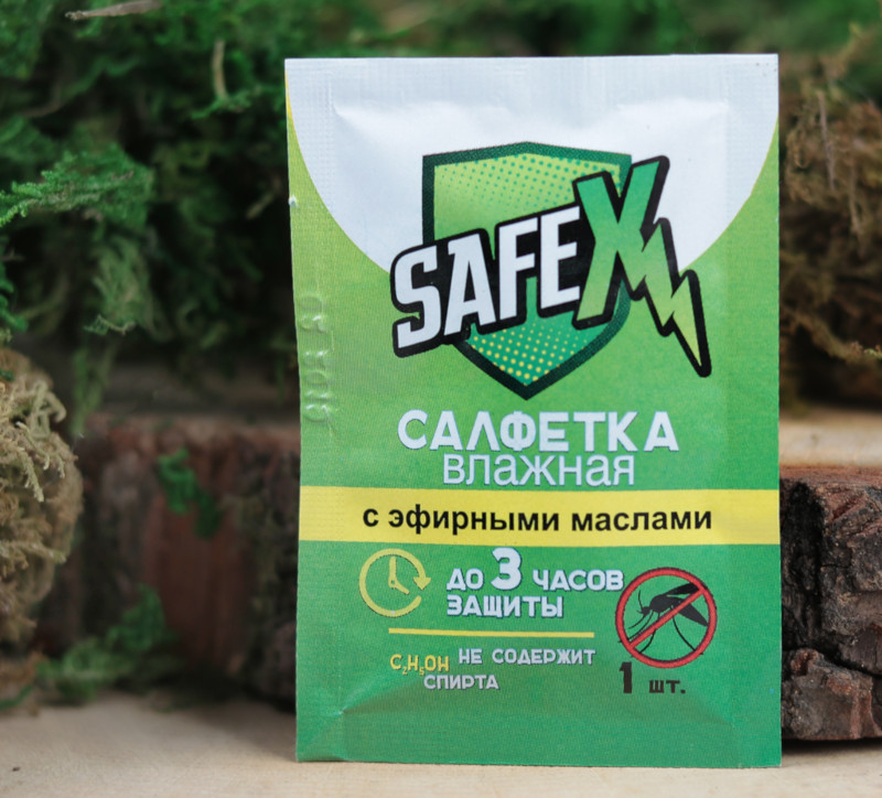 Влажная салфетка от комаров на основе натуральных эфирных масел, SAFEX 1 шт