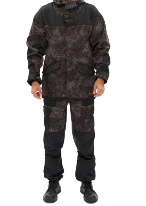 Костюм "ГОРКА-ГОРЕЦ" куртка/брюки, цвет: кмф "КМФ чёрный" / чёрный, ткань: Грета (56-58, 182-188)