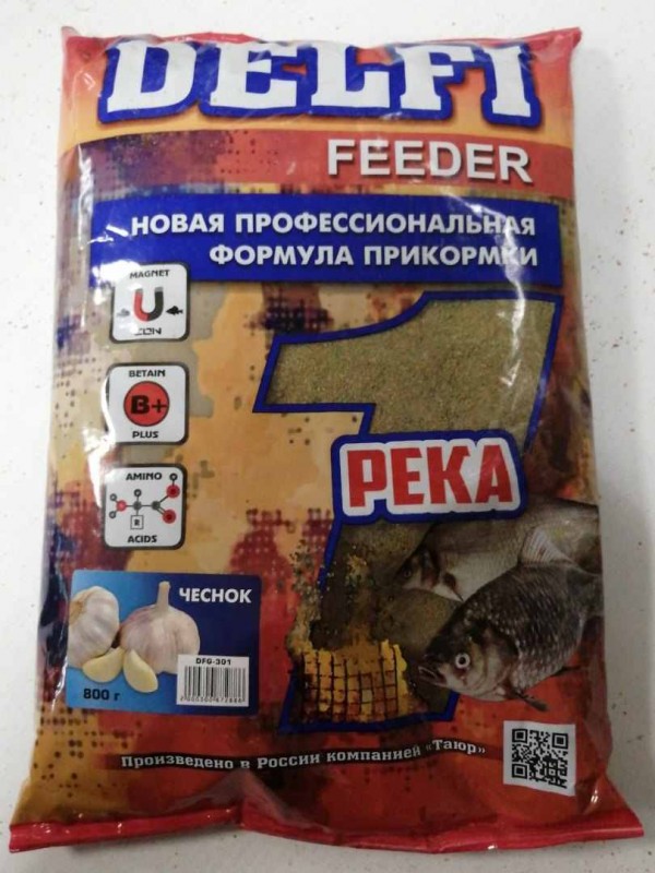 Прикормка DELFI Feeder (река; чеснок, 800 г)